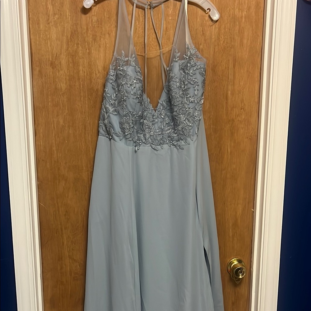 David's Bridal Galina Signature Halter Lace and Georgette Dress